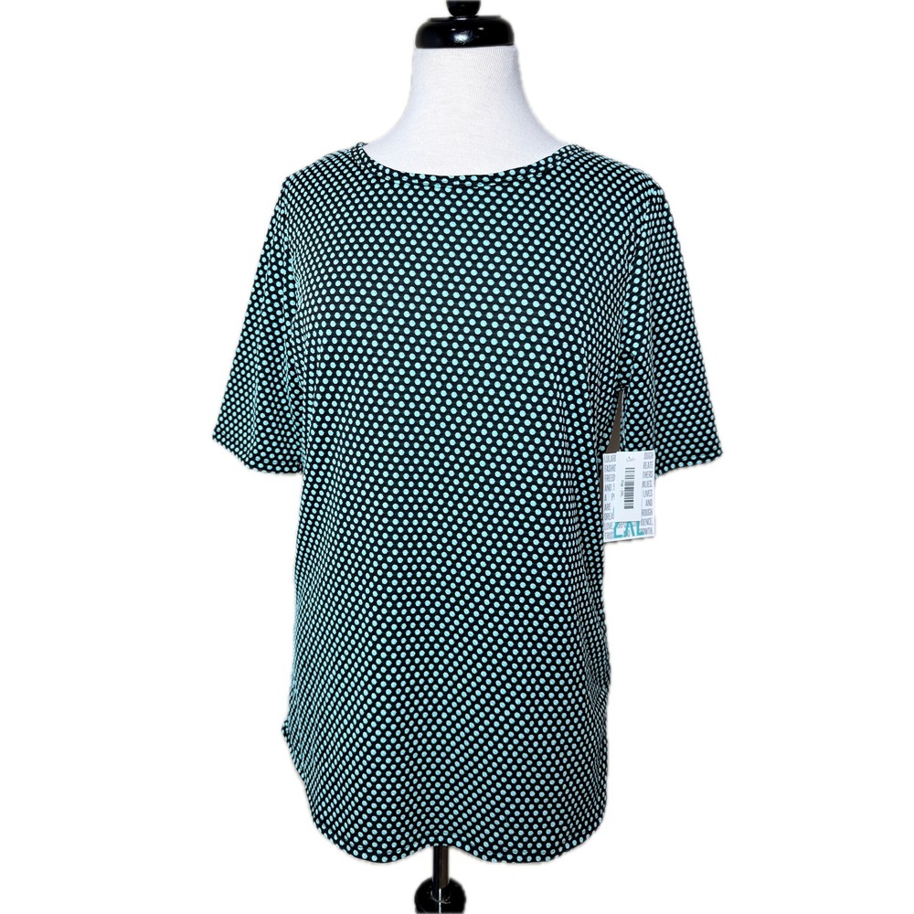 LuLaRoe GiGi Top 2XL Black Teal‎ Polka Dot Stretch Tee NWT Womens